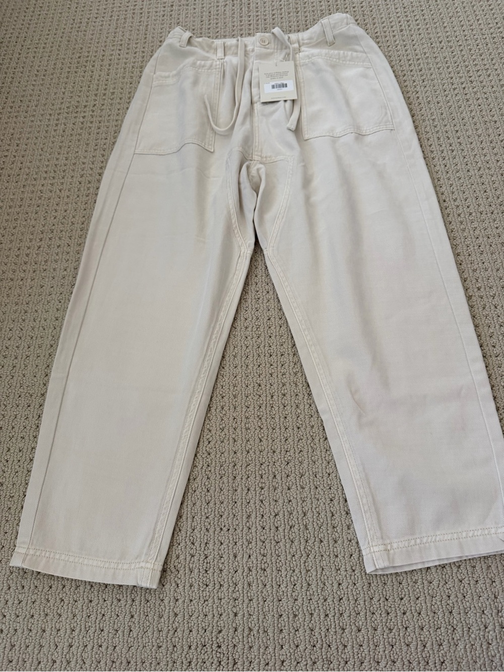 bohme Beige Cotton Wide-Leg Drawstring Pants